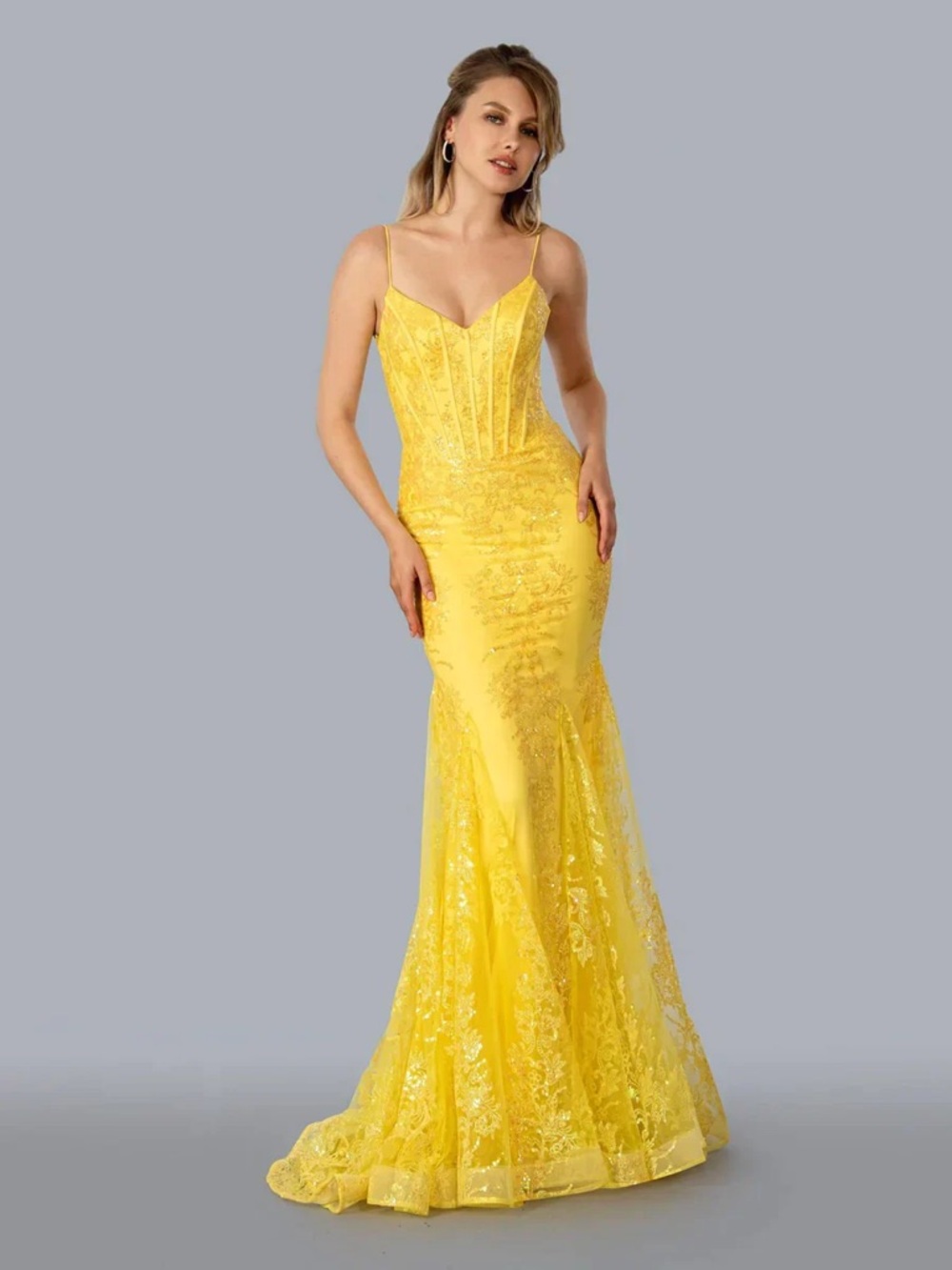 Sunshine Lace Mermaid Prom Dress with Spaghetti Straps